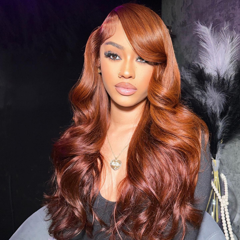 LIVIA Full Size? 13x6 HD Lace Hairstyles Five Brown Orange All Pre Styled Human Hair Wig