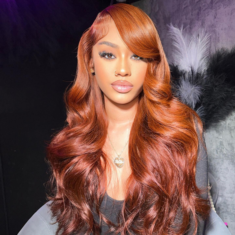 LIVIA Full Size? 13x6 HD Lace Hairstyles Five Brown Orange All Pre Styled Human Hair Wig