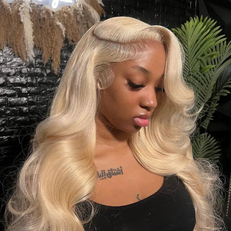 LIVIA Pre Bleached Knots 13x4 HD Full Lace Frontal 613 Blonde Body Wave Human Hair Wig