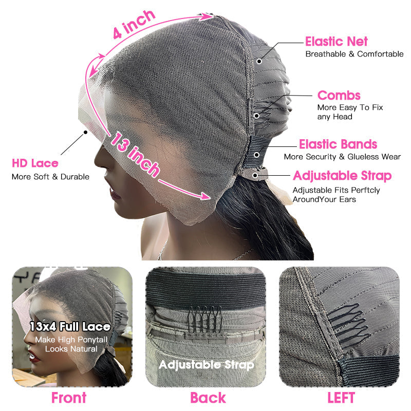 LIVIA 13x6 HD Lace Frontal Deep Wave Natural Black Human Hair Pre Bleached Knots Wig