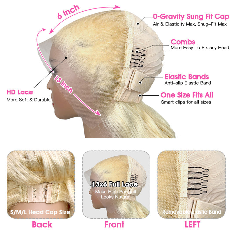LIVIA Full Size? Body Wave 613 Blonde Color 13x6 HD Lace Frontal Human Hair Wig