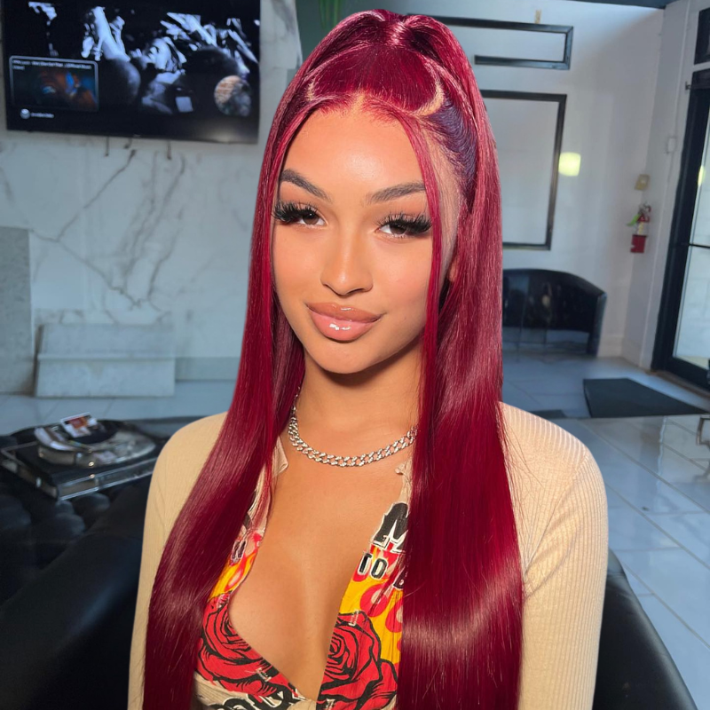 LIVIA 13x4 HD Lace Frontal 99J Pre Bleached Knots Straight Human Hair Wig