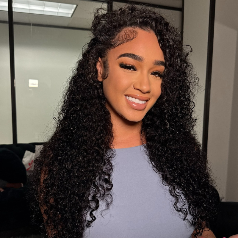 LIVIA Curly Full HD Lace Wig Natural Black Pre Bleached Knots Human Hair Wig