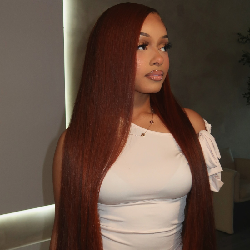 LIVIA 13x6 HD Lace Frontal Auburn Red Color Body Wave & Straight Pre Bleached Knots Wig