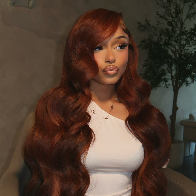 LIVIA 13x6 HD Lace Frontal Auburn Red Color Body Wave & Straight Pre Bleached Knots Wig