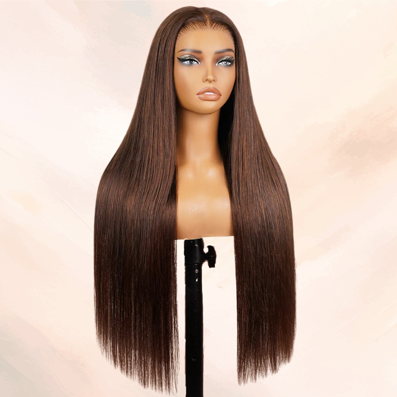 LIVIA 13x6 HD Full Lace Frontal Pre Bleached Knots Straight Dark Chocolate Brown Human Hair Wig