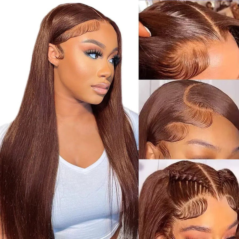 LIVIA 13x6 HD Full Lace Frontal Pre Bleached Knots Straight Dark Chocolate Brown Human Hair Wig