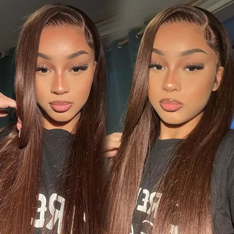 LIVIA 13x6 HD Full Lace Frontal Pre Bleached Knots Straight Dark Chocolate Brown Human Hair Wig