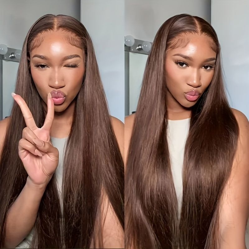 LIVIA 13x6 HD Full Lace Frontal Pre Bleached Knots Straight Dark Chocolate Brown Human Hair Wig