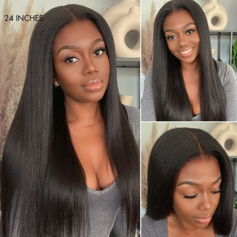 LIVIA Full Size? Glueless 5x5 HD Lace Kinky Straight Wig Natural Black All Pre Styled Wig