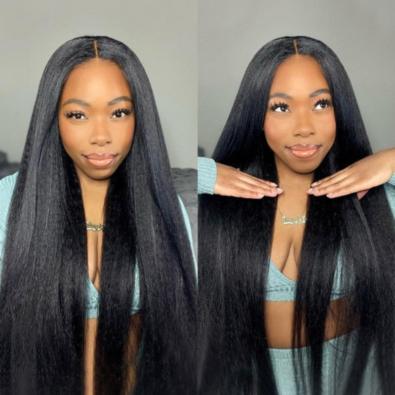 LIVIA Full Size? Glueless 5x5 HD Lace Kinky Straight Wig Natural Black All Pre Styled Wig