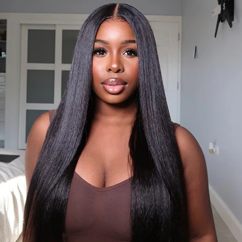 LIVIA Full Size? Glueless 5x5 HD Lace Kinky Straight Wig Natural Black All Pre Styled Wig