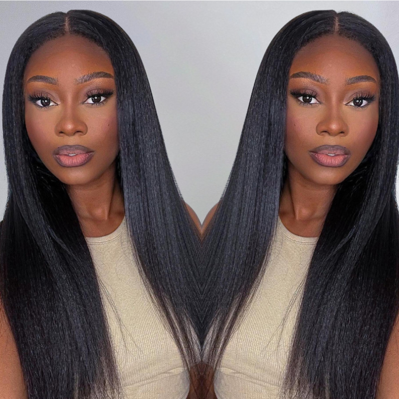 LIVIA Full Size? Glueless 5x5 HD Lace Kinky Straight Wig Natural Black All Pre Styled Wig