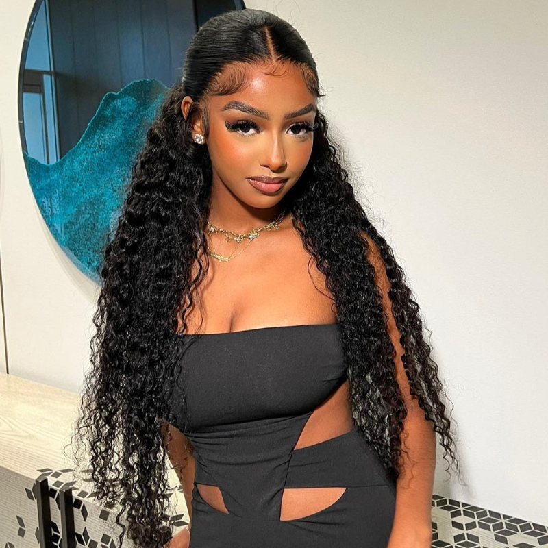 LIVIA 13x4 HD Lace Frontal Deep Wave Natural Black Human Hair Pre Bleached Knots Wig
