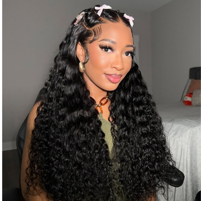 LIVIA 13x4 HD Lace Frontal Deep Wave Natural Black Human Hair Pre Bleached Knots Wig