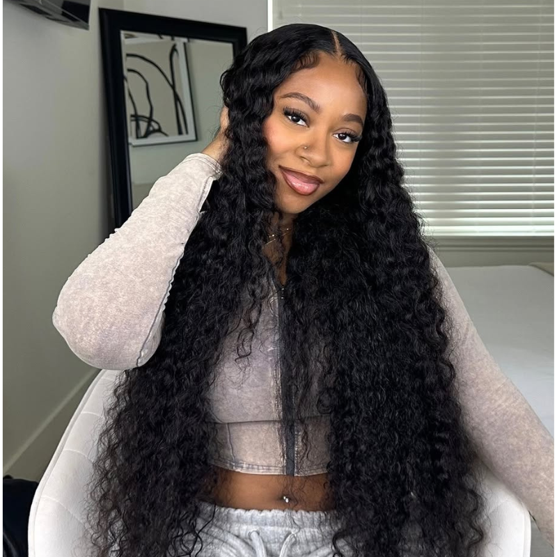 LIVIA 13x4 HD Lace Frontal Deep Wave Natural Black Human Hair Pre Bleached Knots Wig