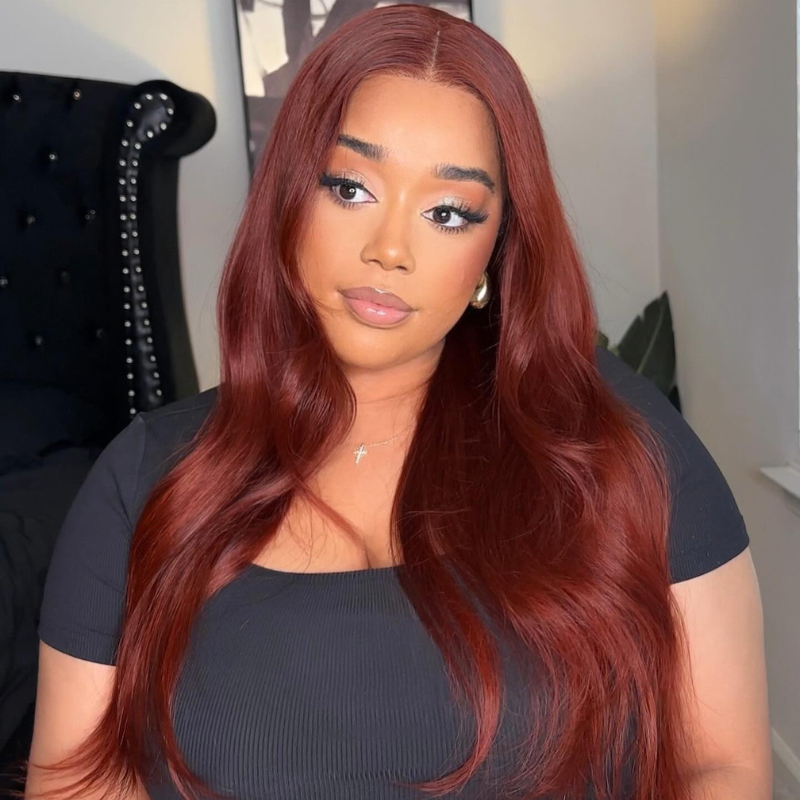 LIVIA Full Size? 5x5 HD Lace Auburn Red Color Loose Body Wave All Pre Styled Wig