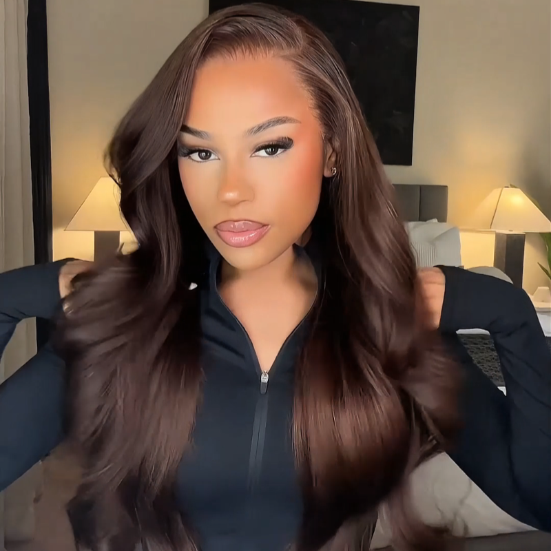 LIVIA #4 Dark Brown Color 13x4 HD Lace Frontal Body Wave Human Hair Wig