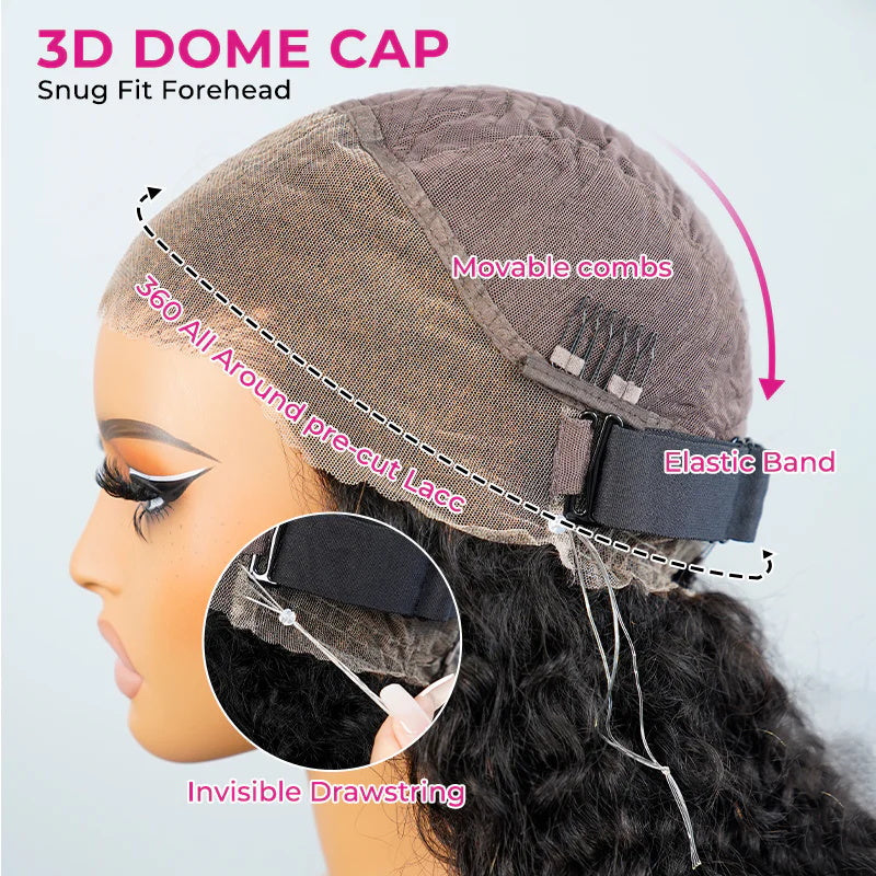 LIVIA 360 HD Lace Invisi Drawstring Wear Go Pre-Bleached Pre Cut Lace Glueless Deep Wave Wig