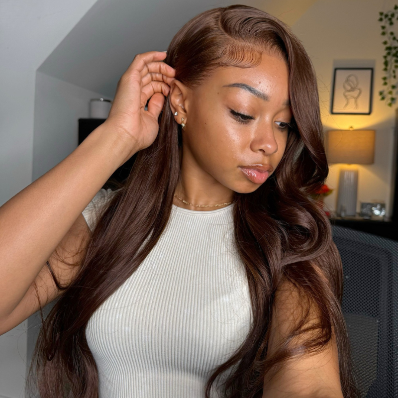 LIVIA #4 Dark Brown Color 13x4 HD Lace Frontal Body Wave Human Hair Wig