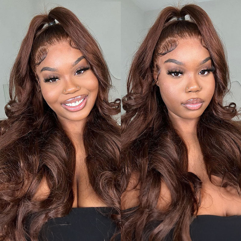 LIVIA #4 Dark Brown Color 13x4 HD Lace Frontal Body Wave Human Hair Wig