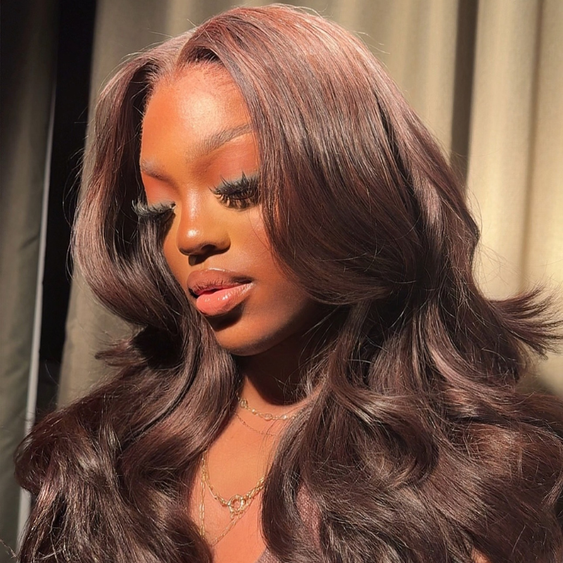 LIVIA #4 Dark Brown Color 13x4 HD Lace Frontal Body Wave Human Hair Wig