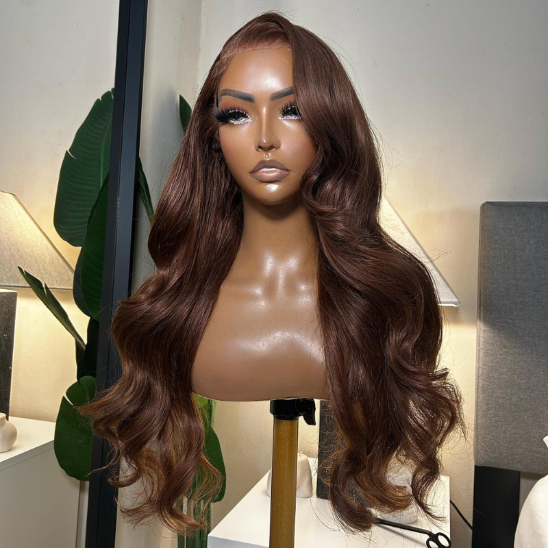 LIVIA #4 Dark Brown Color 13x4 HD Lace Frontal Body Wave Human Hair Wig