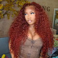 LIVIA Full Size? 13x6 HD Lace Frontal Auburn Red Color Water Wave All Pre Styled Wig