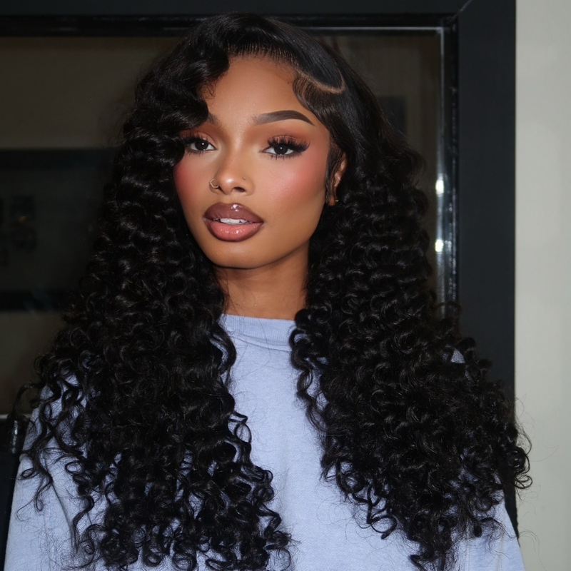 LIVIA Full Size? Glueless 5x5 HD Lace Spiral Deep Wave Wig Natural Black All Pre Styled Wig