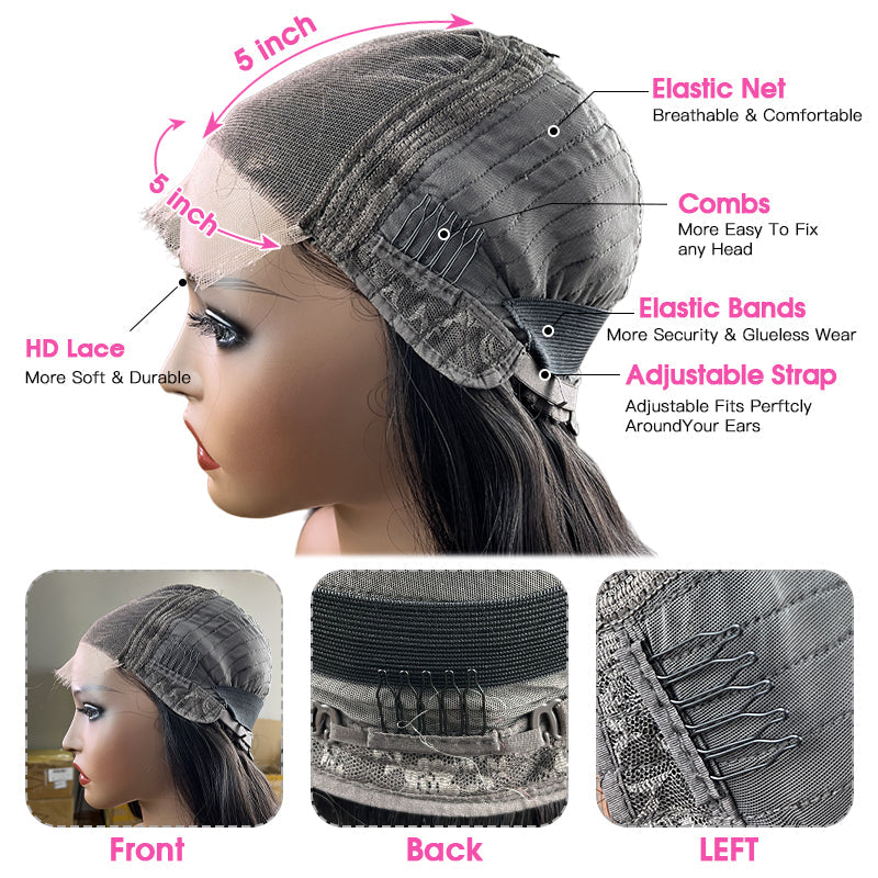 LIVIA 5x5 HD Lace Closure Body Wave Wig Natural Black Human Hair Pre Bleached Knots Wig