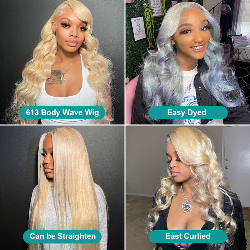 LIVIA Pre Bleached Knots 13x4 HD Full Lace Frontal 613 Blonde Body Wave Human Hair Wig