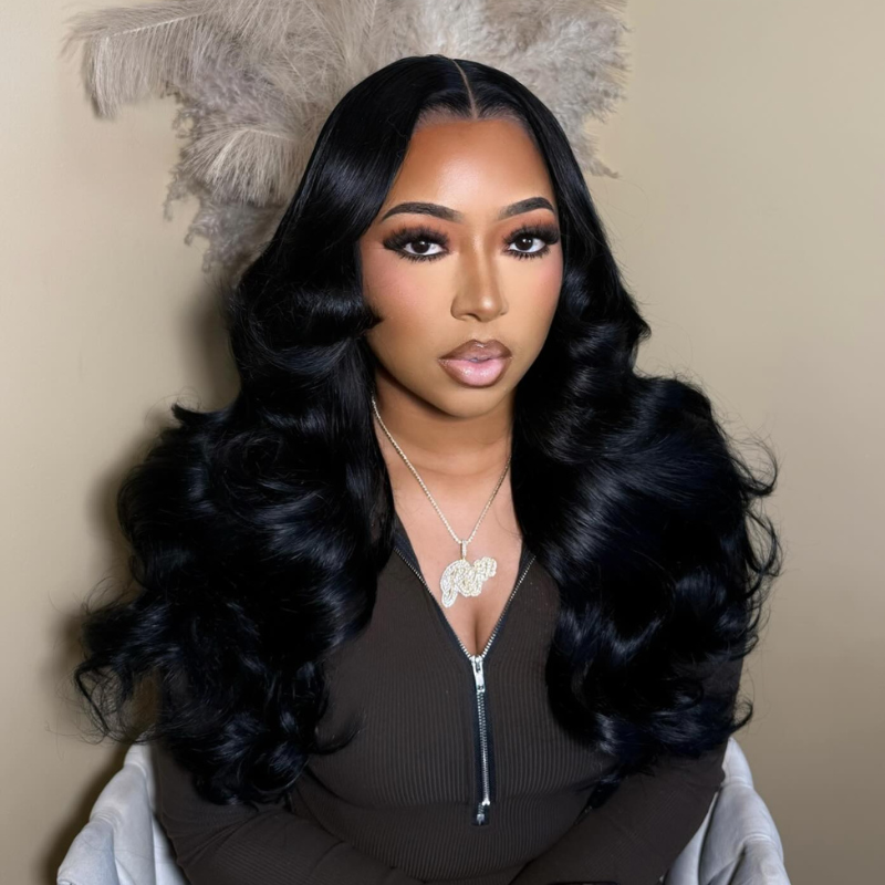 LIVIA 13x4 HD Lace Frontal Body Wave Natural Black Human Hair Pre Bleached Knots Wig