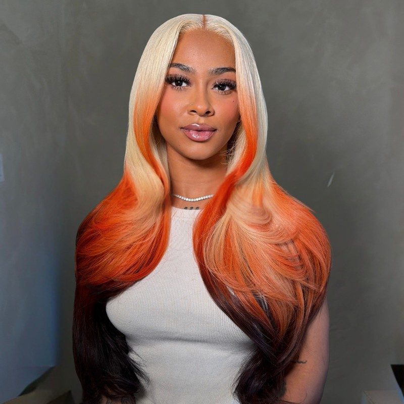 LIVIA Full Size? 13x6 HD Lace Frontal Blonde Orange Black Ombre Color Stylist Hairstyles Eleven Wig