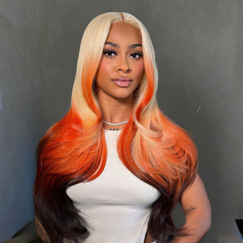 LIVIA Full Size? 13x6 HD Lace Frontal Blonde Orange Black Ombre Color Stylist Hairstyles Eleven Wig
