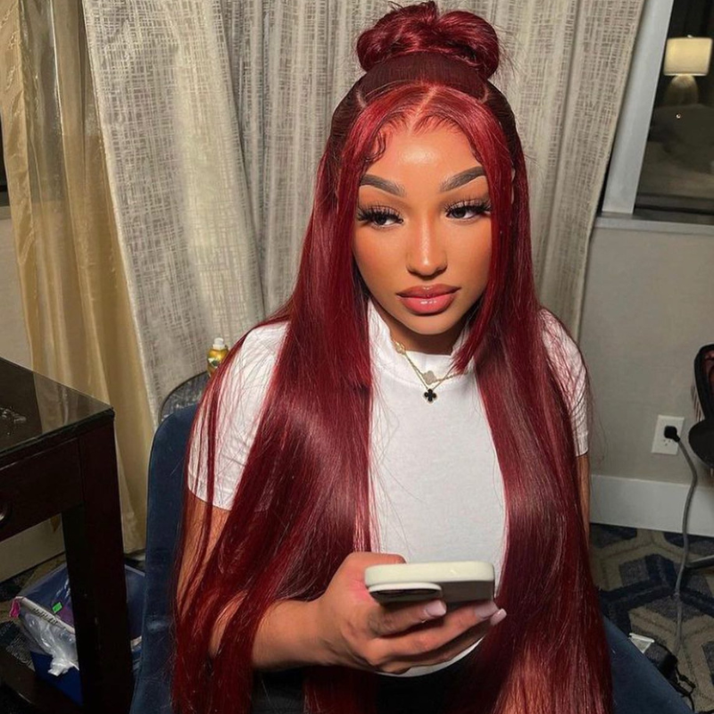 LIVIA 13x4 HD Lace Frontal 99J Pre Bleached Knots Straight Human Hair Wig