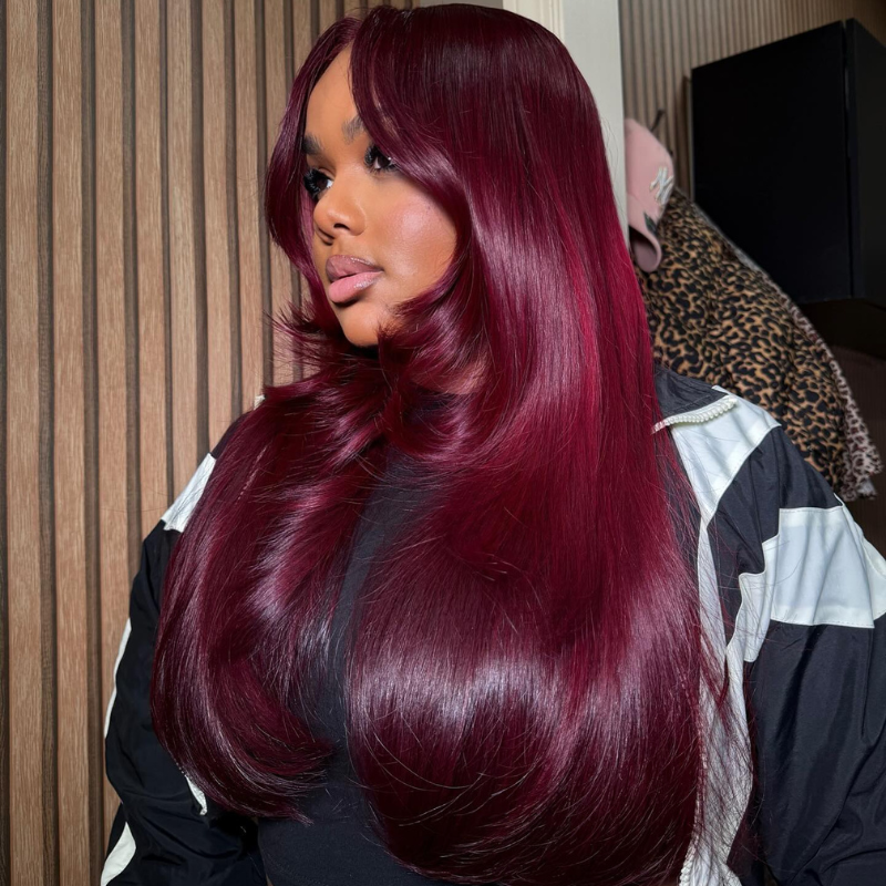 LIVIA Body Wave & Straight Burgundy 99J Color 13x6 HD Lace Frontal Human Hair Wig