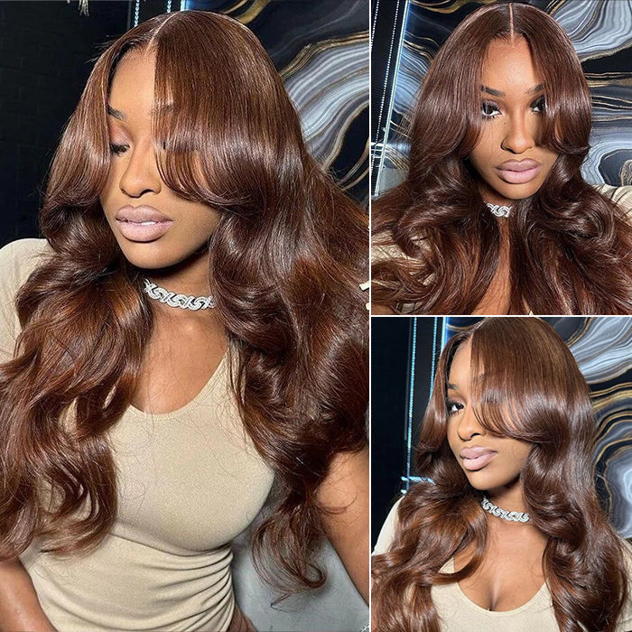 LIVIA 13x6 HD Full Lace Frontal Pre Bleached Knots Body Wave Dark Chocolate Brown Human Hair Wig