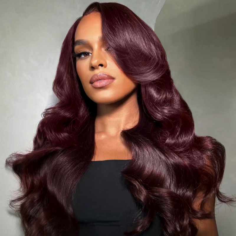 LIVIA Body Wave & Straight Burgundy 99J Color 13x6 HD Lace Frontal Human Hair Wig
