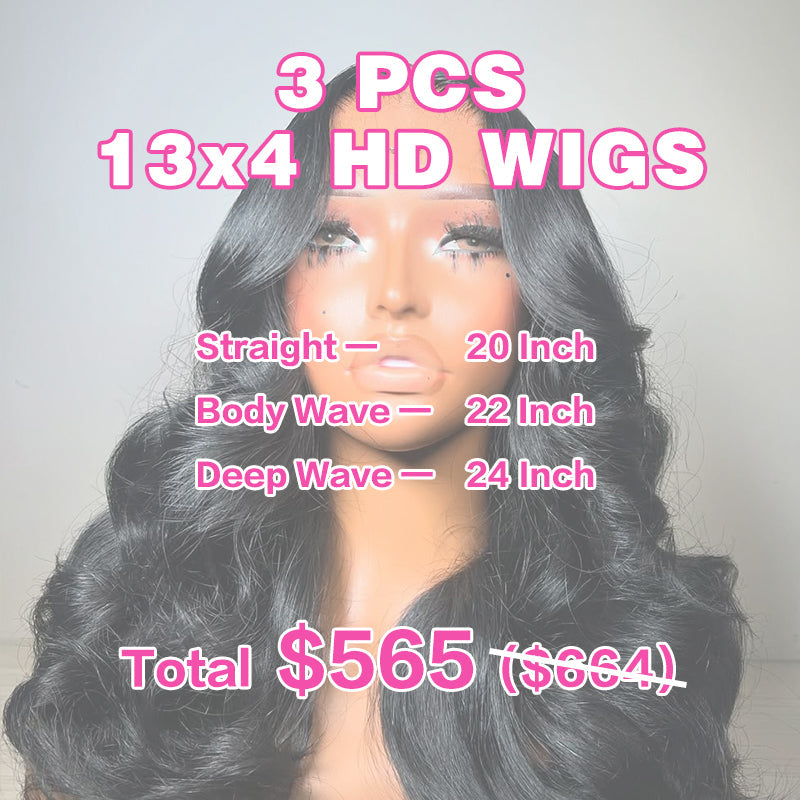 LIVIA 3 PCS 13x4 HD Lace Frontal Popular Textures All Pre Styled Natural Black Wig Wholesale Package Deal