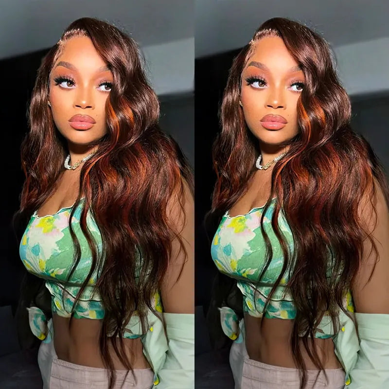 LIVIA Brown With Ginger Highlights 13x6 HD Full Lace Frontal Pre Bleached Knots Wig