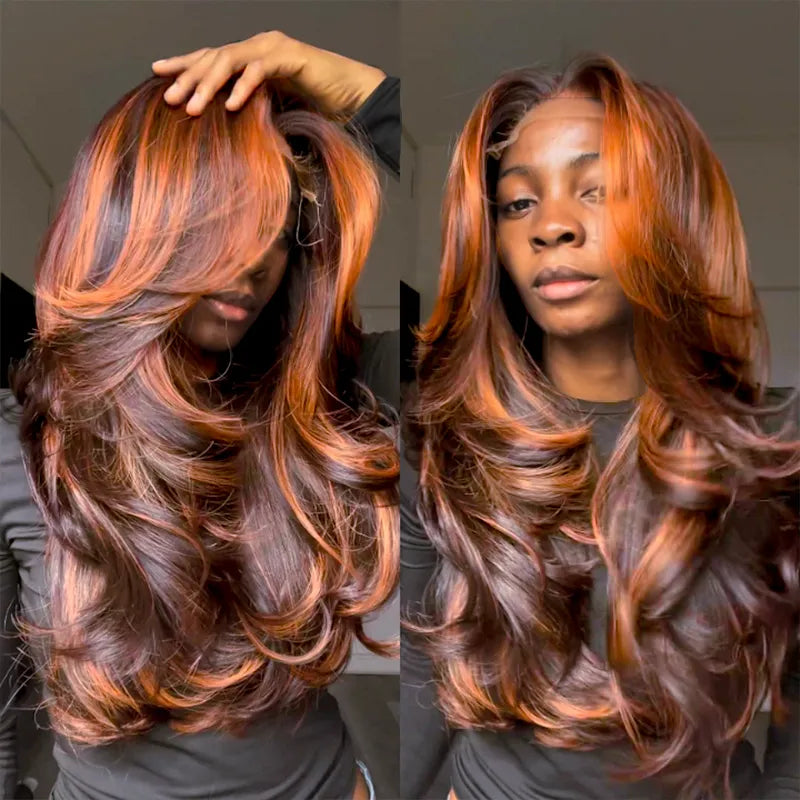 LIVIA Brown With Ginger Highlights 13x6 HD Full Lace Frontal Pre Bleached Knots Wig