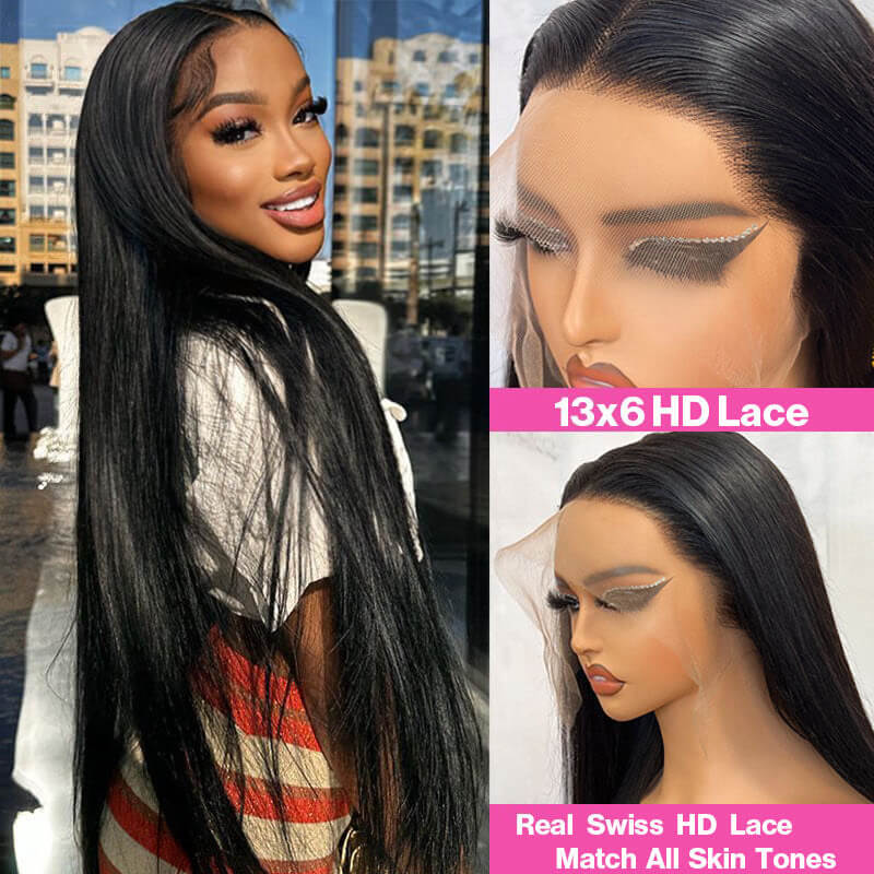 LIVIA 13x6 HD Lace Frontal Pre Bleached Knots Straight 100% Human Hair Wig