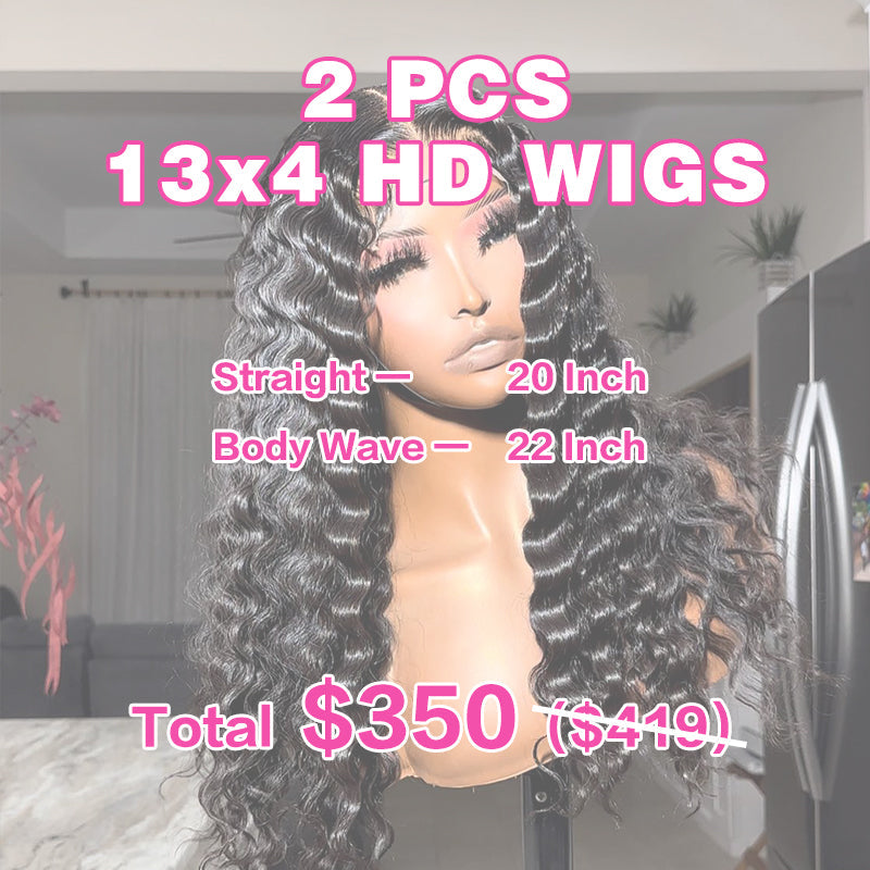LIVIA 2 PCS 13x4 HD Lace Frontal Wig Natural Black Wholesale Package Deal