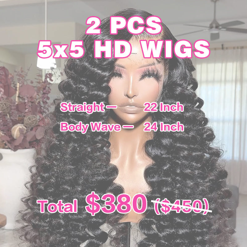 LIVIA 2 PCS 5x5 HD Lace Closure All Pre Styled Natural Black Wig Wholesale Package Deal