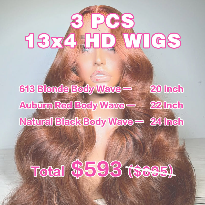 LIVIA 3 PCS 13x4 HD Lace Frontal Body Wave All Pre Styled Color Wig Wholesale Package Deal