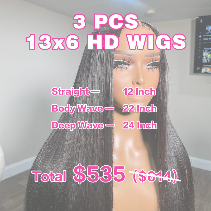 LIVIA 3 PCS 13x6 HD Lace Frontal Popular Textures All Pre Styled Natural Black Wig Wholesale Package Deal