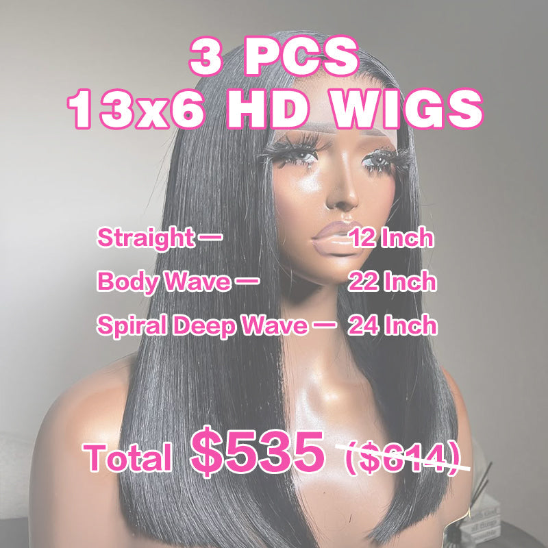LIVIA 3 PCS 13x6 HD Lace Frontal Popular Textures All Pre Styled Natural Black Wig Wholesale Package Deal