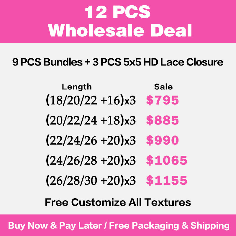 LIVIA HAIR 9 PCS 18-30 Inch Bundles With 3 PCS 5x5 HD Lace Closure Wholesale Package Deal