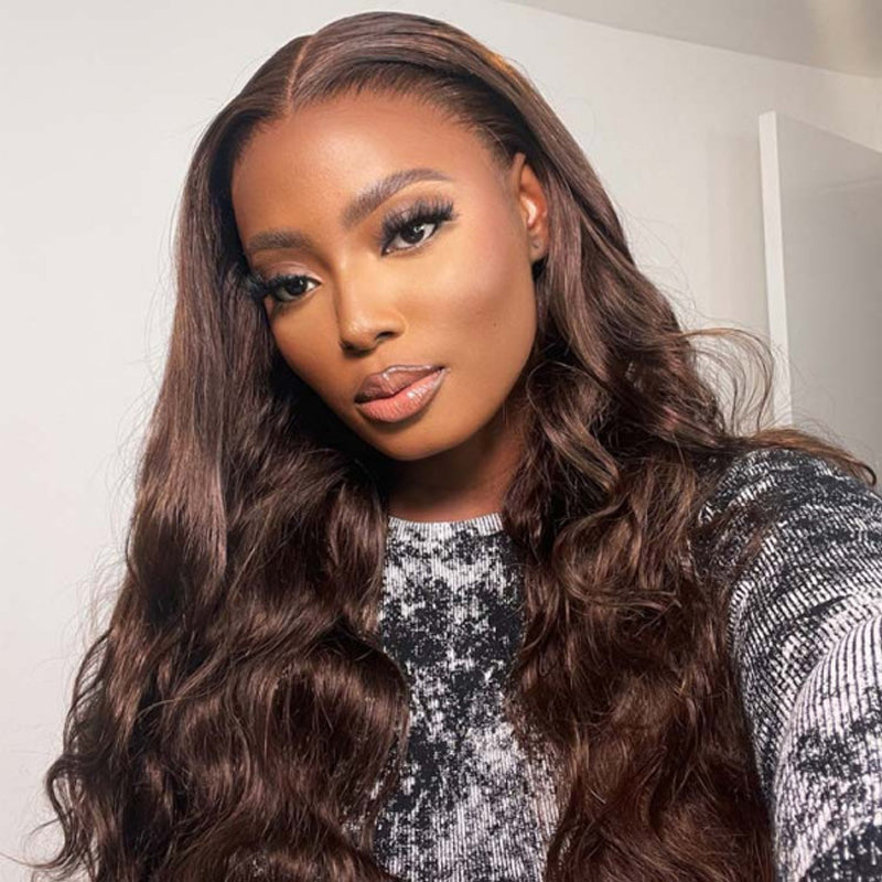LIVIA Full Size? 13x6 HD Lace Frontal All Pre Styled Loose Body Wave Dark Chocolate Brown Wig