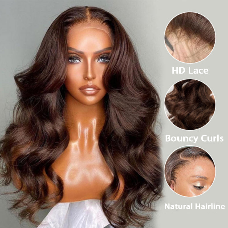 LIVIA Full Size? 13x6 HD Lace Frontal All Pre Styled Loose Body Wave Dark Chocolate Brown Wig